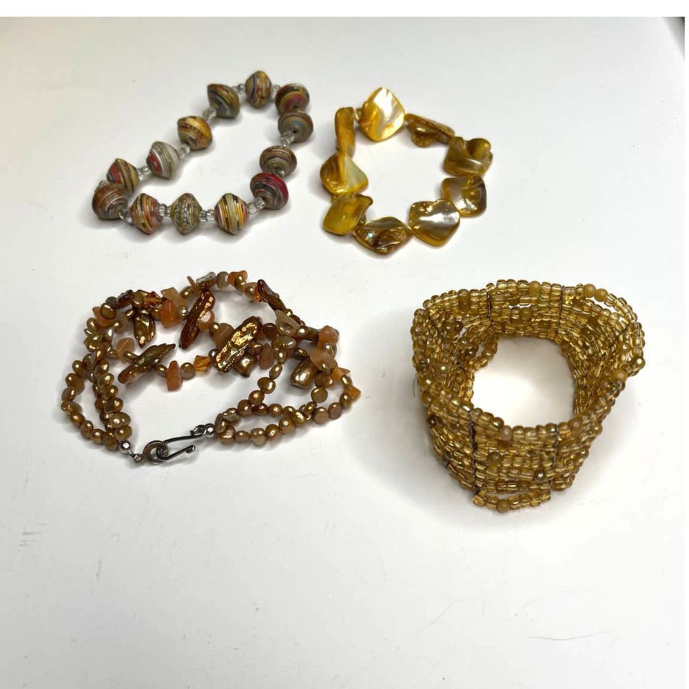 Gold Bronze Toned Bracelet Jewelry Bundle‎ Lot Beaded